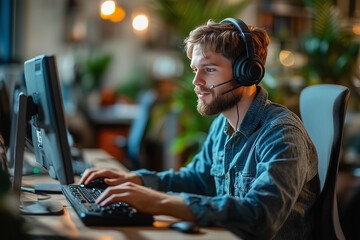 Friendly call center agent assisting a customer over the phone