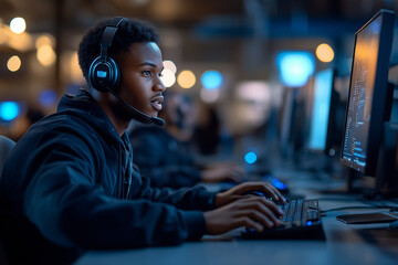Friendly call center agent assisting a customer over the phone