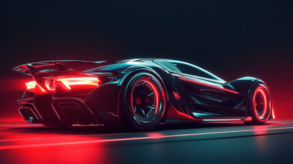 Supercar with beautiful neon lights	