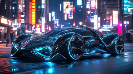 Fototapeta premium Supercar with beautiful neon lights 