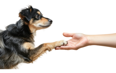 PNG Dog pow shaking human hand finger.
