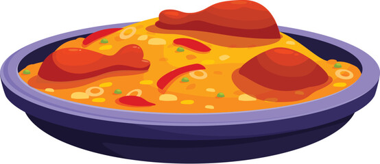 Large plate of chicken and rice being served for dinner, in cartoon style © nsit0108