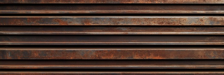 Brown Patterned Metal Shutter with Horizontal Grooves in Warm Light