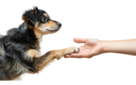 PNG Dog pow shaking human hand finger.