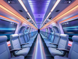 A high-speed train moves along a railway track. Neural network AI generated art