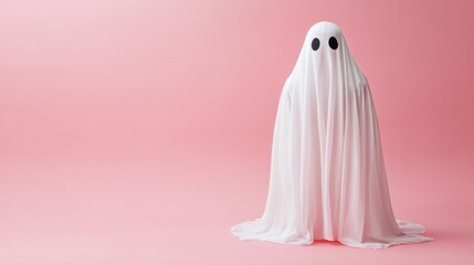 A ghostly figure is standing in front of a pink background