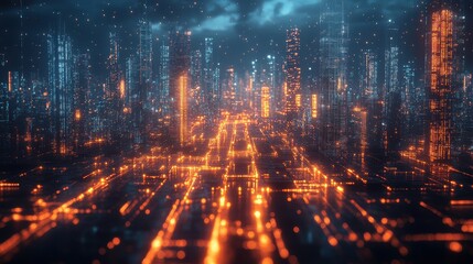 Fototapeta premium Smart city, AI integration, futuristic infrastructure, holographic displays.