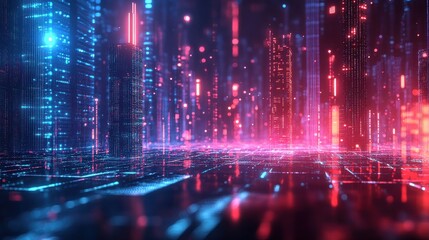 Obraz premium AI urban landscape, digital networks, futuristic technology, neon holograms.