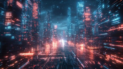 Obraz premium Advanced AI metropolis, digital integration, futuristic technology, holographic networks.