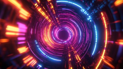 Obraz premium Futuristic neon lines converging in a glowing vortex pattern