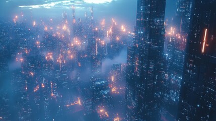 Fototapeta premium AIcontrolled urban landscape, futuristic cityscape, innovative technology, digital society.