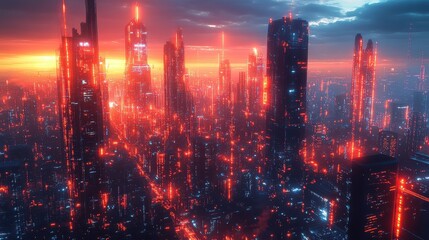 Fototapeta premium AIcontrolled urban landscape, futuristic cityscape, innovative technology, digital society.