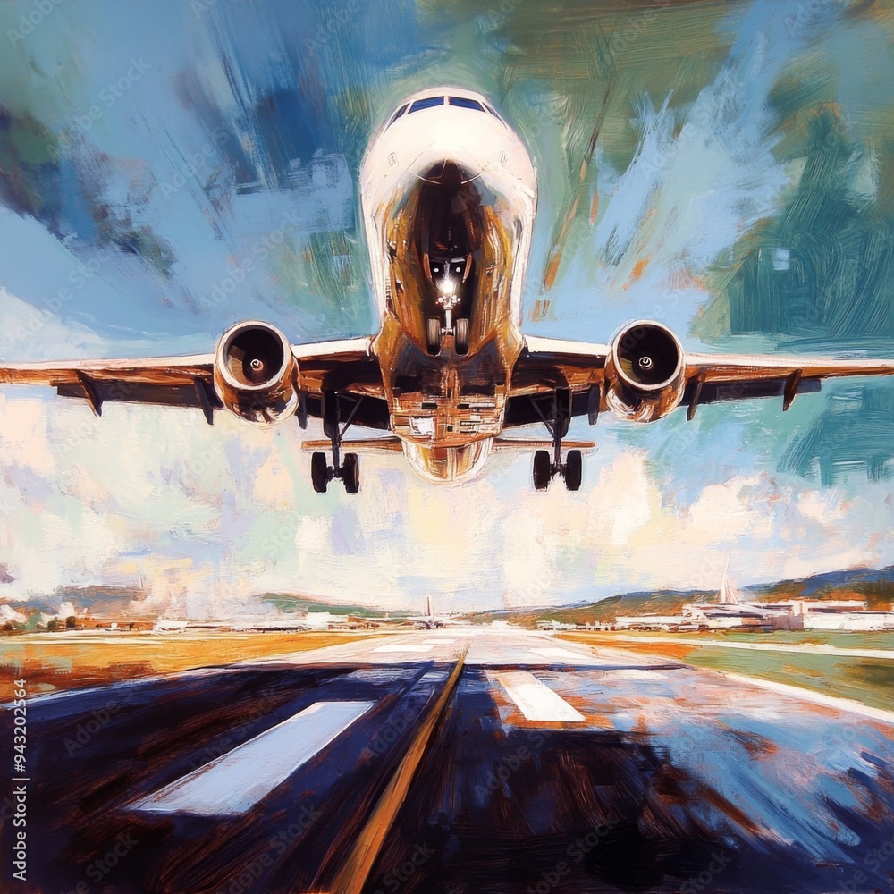 Fototapete these prompts capture the moment of an airplane ascent from various perspectives and settings, empha