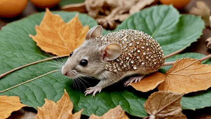 Obraz premium Field mouse on autumn leaves