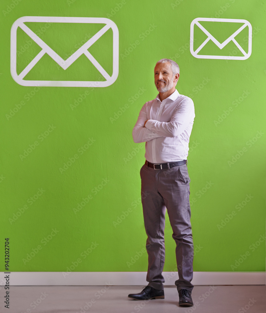 Canvas Prints business man, confident and email icon in office for communication, message or marketing campaign. m