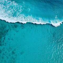 Aerial view beautiful of sea waves from drone. Stock image of blue color of ocean water, sea surface, sunset. Top view on turquoise waves, clear water surface texture.