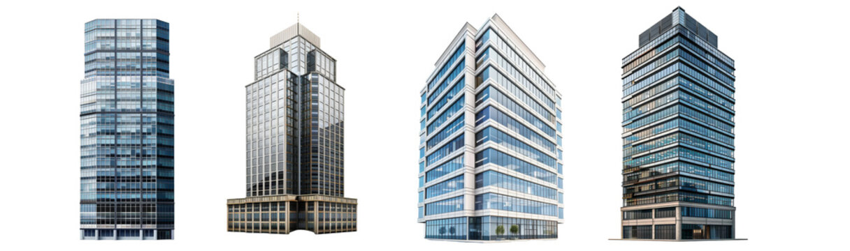 Fototapeta Collection of tall office building realistic image on white or transparent background