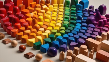 Obraz premium colorful wooden block arrange nicly on white background