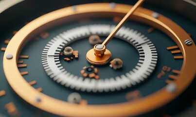 closeup of a vintage-style clock face with gold accents and a moving second hand - time, precision, machinery, measurement, retro