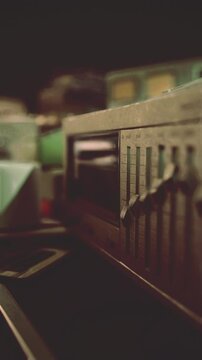 A close-up view of retro computer hardware, exhibiting signs of visual distortion and interference.