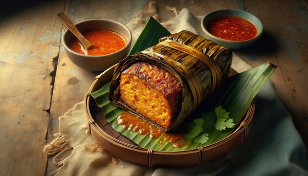 satar, a traditional Malaysian dish made from spiced fish paste.