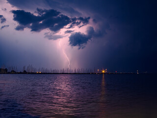 Lightning over the port of Lake Balaton