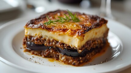7. A plate of Greek moussaka with layers of eggplant