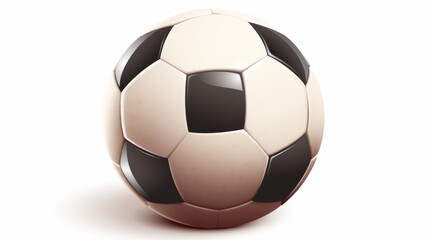 Fototapeta premium Realistic Soccer Ball on White Background: Minimalist Sports Equipment Illustration for Advertising and Marketing. Creative Abstract Design with Copy Space for Health, Fitness, and Football Game Promo
