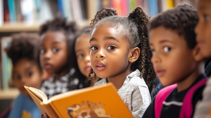 School children listening intently during story time.