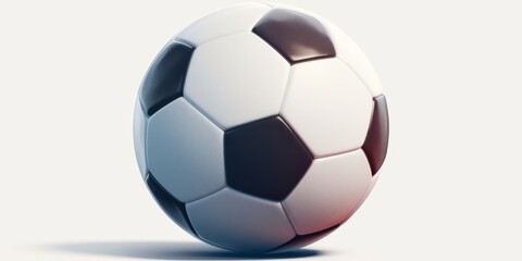 Obraz premium Realistic Soccer Ball on White Background: Minimalist Sports Equipment Illustration for Advertising and Marketing. Creative Abstract Design with Copy Space for Health, Fitness, and Football Game Promo