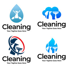 Set of House cleaning service logo design. House cleaning products vector design.
