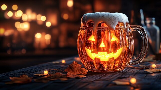 a halloween jack-o-lantern beer mug