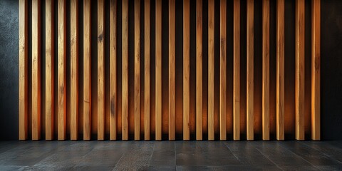 Abstract Wooden Wall With Vertical Planks In Modern Minimalist Interior Design Setting