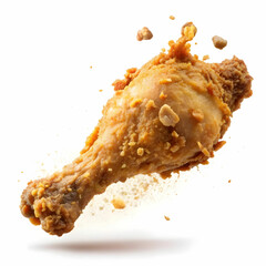 a fried chicken leg flying isolated on a transparert