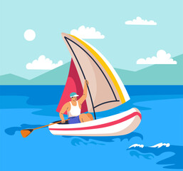 Fototapeta premium Sailor Navigating Boat On Sea