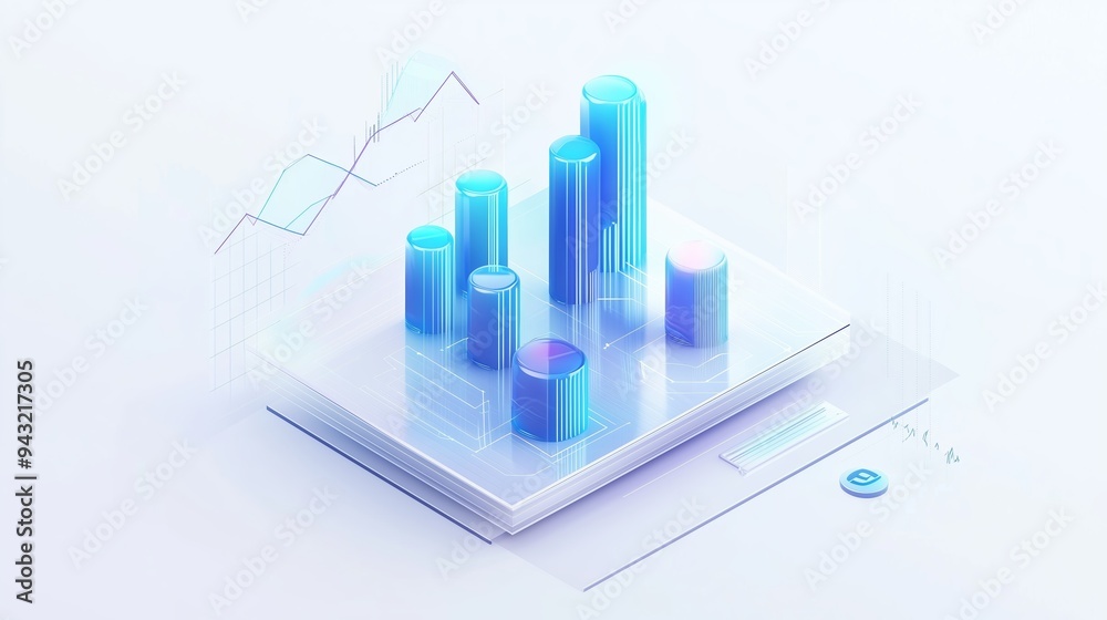 Poster modern digital data visualization with colorful bar graphs and line charts representing business met