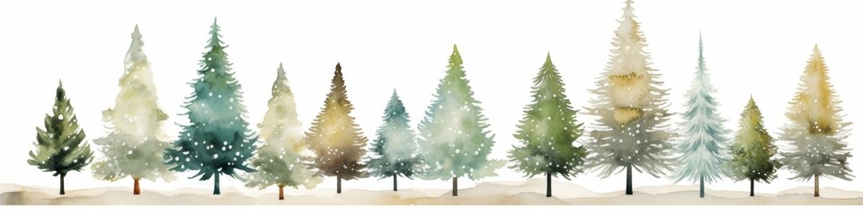 Fototapeta premium Festive Watercolor Christmas Tree on White: Elegant Holiday Design for Marketing and Celebrations. Minimalist Artistic Illustration with Copy Space, Perfect for Greeting Cards, Posters, and Seasonal A