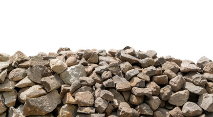 Piled up rock debris isolated on white background with clipping path