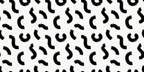 Seamless pattern, hand drawn brush strokes on white background. Doodle textured organic elements, curved lines and squiggle.
