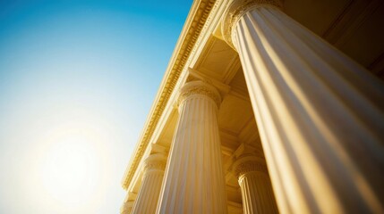 Obraz premium A close-up view of majestic columns against a bright sky, showcasing strength and architectural elegance.