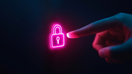 finger points to a glowing lock for data security