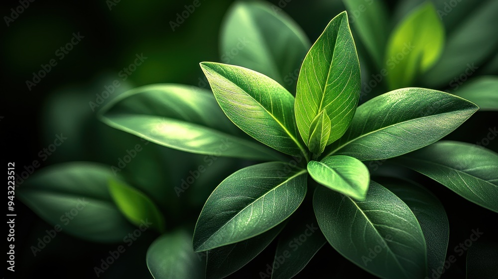 Wall mural closeup of green leaves in the forest