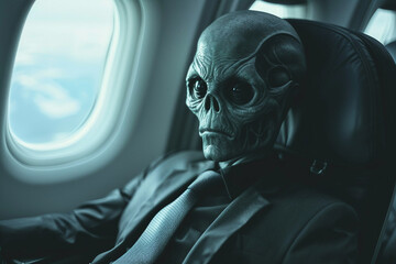 UFO space visitor alien on Earth living human life with everyday routine staff, Generative AI