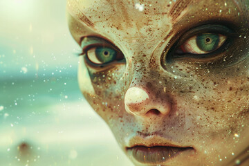 UFO space visitor alien on Earth living human life with everyday routine staff, Generative AI