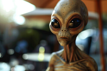 UFO space visitor alien on Earth living human life with everyday routine staff, Generative AI