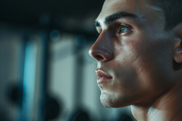 Focused motivated persistent sports person man woman sweating gym outdoor stadium training, Generative AI