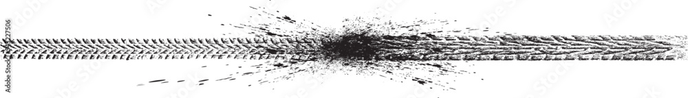 Poster vector print textured tire track . design element . car tread silhouette . mud splash grunge texture