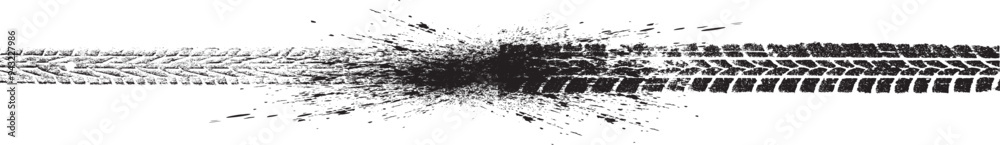 Aufkleber Vector Print Textured Tire Track . Design Element . Car tread silhouette . Mud splash grunge texture