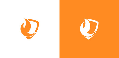 Shield logo design, Fire letter logo design, premium, modern, simple.