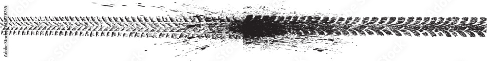 Poster vector print textured tire track . design element . car tread silhouette . mud splash grunge texture